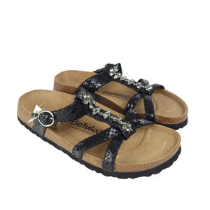 NWOB Betula Birkenstock Tango Sandals 38 US 7 Black Leather Rhinestones Slip On